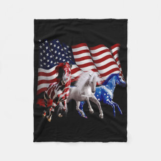 アメリカ国旗 赤 白 馬 4th July フリースブランケット