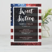 アメリカ国旗 赤 青 白 キラキラ スイート16 エレガント 招待状 (スタンド正面)