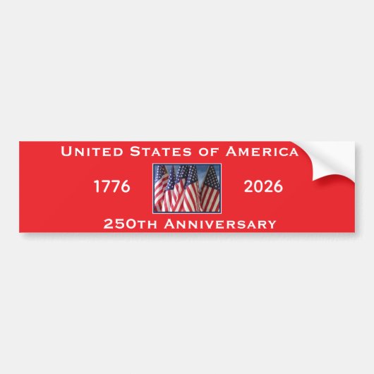 アメリカ国旗 赤 250周年記念 アメリカ愛国 バンパーステッカー (正面)