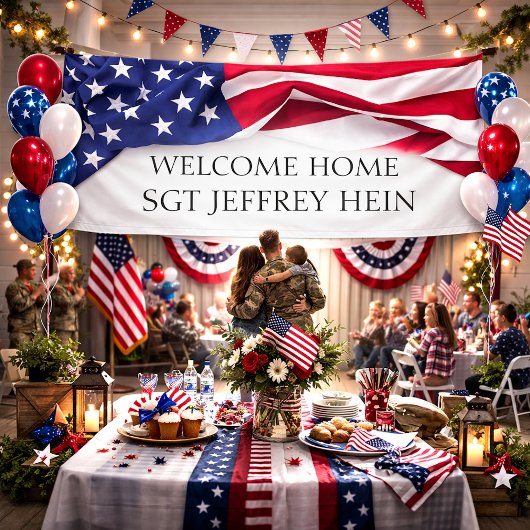 アメリカ国旗 軍人 帰還 祝賀 横断幕