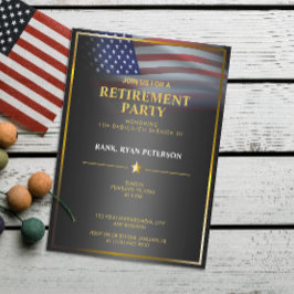 アメリカ国旗 | 透過 | ゴールドフレーム | ラグジュアリー ブラック 招待状