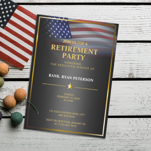 アメリカ国旗 | 透過 | ゴールドフレーム | ラグジュアリー ブラック 招待状