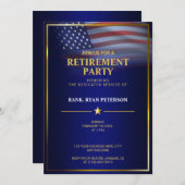 アメリカ国旗 | 透過 | ゴールドフレーム | ラグジュアリー ブルー 招待状 (正面/裏面)