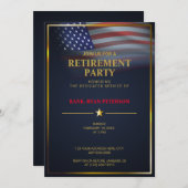 アメリカ国旗 | 透過 | ゴールドフレーム | ラグジュアリー ブルー 招待状 (正面/裏面)