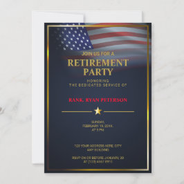 アメリカ国旗 | 透過 | ゴールドフレーム | ラグジュアリー ブルー 招待状