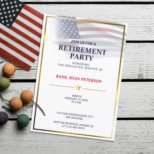 アメリカ国旗 | 透過 | ゴールドフレーム | ラグジュアリー ホワイト 招待状