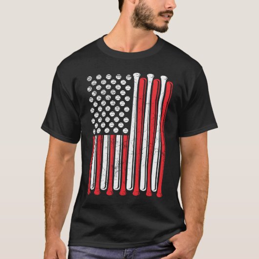 アメリカ国旗 野球チーム レトロな野球 Tシャツ (正面)
