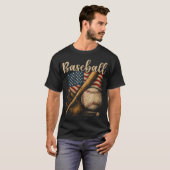 アメリカ国旗 野球選手 ピッチャー ベースボール Tシャツ (正面フル)