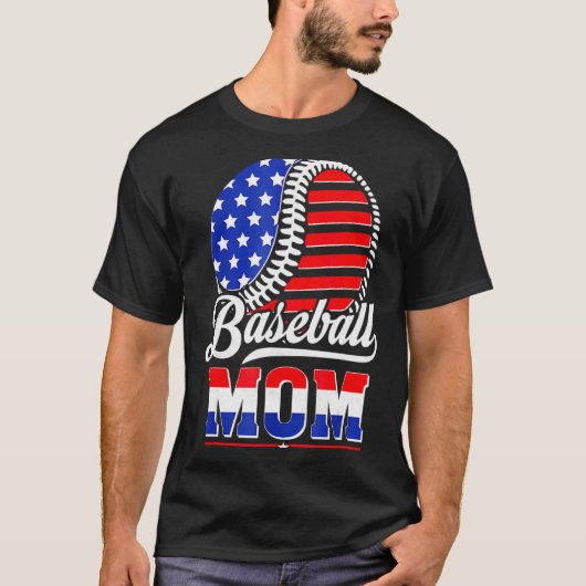 アメリカ国旗 野球 お母さん Tシャツ (正面)