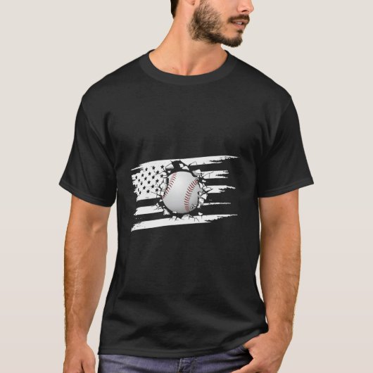 アメリカ国旗 野球 野球 Tシャツ (正面)