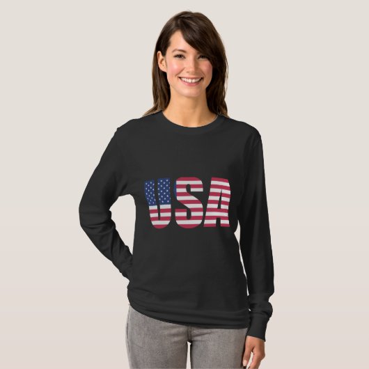 アメリカ国旗 長袖Tシャツ(レディース) - 愛国心 Tシャツ (正面フル)