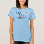 アメリカ国旗 青 女性 愛国心 Tシャツ (正面)