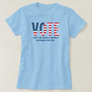 アメリカ国旗 青 女性 愛国心 Tシャツ