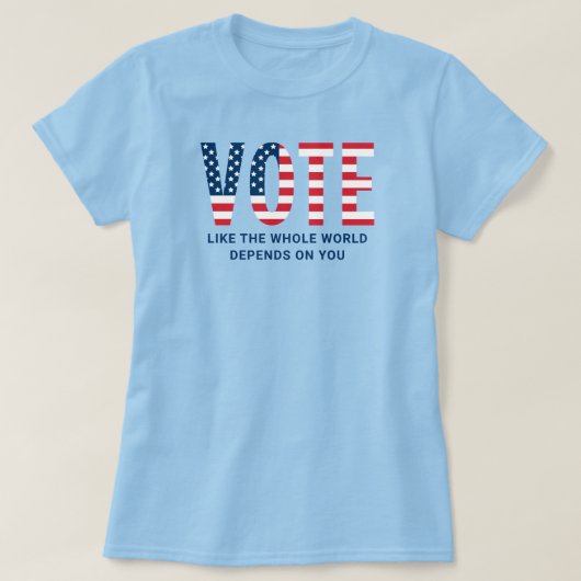 アメリカ国旗 青 女性 愛国心 Tシャツ (デザイン正面)