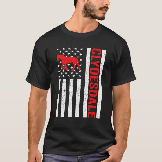 アメリカ国旗 馬 乗馬 クライドルデール Tシャツ (正面)