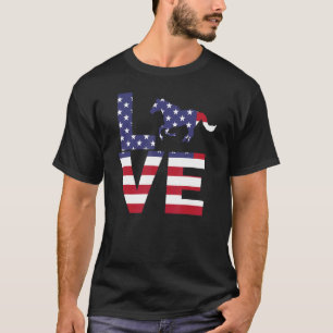 アメリカ国旗 馬 走る シルエット 馬好き Tシャツ