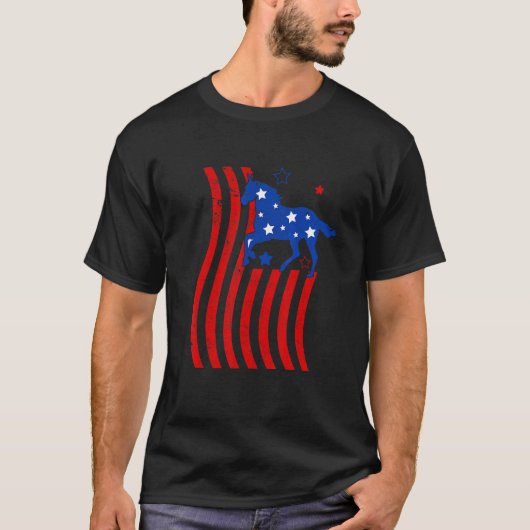 アメリカ国旗 馬 7月4日 アメリカ アメリカ製 メンズ レディース Tシャツ (正面)