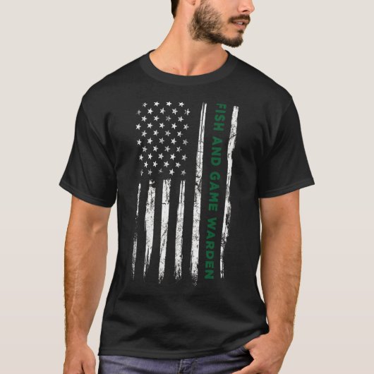 アメリカ国旗+魚類+狩猟監視官+野生生物保護官 Tシャツ (正面)