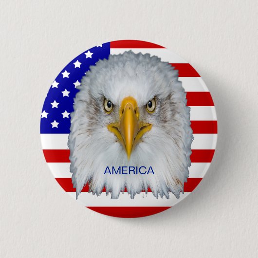アメリカ国旗、鷲、編集可能なテキスト 缶バッジ (正面)