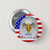 アメリカ国旗、鷲、編集可能なテキスト 缶バッジ (正面&裏面)