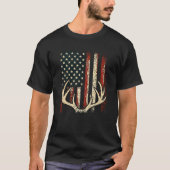 アメリカ国旗 鹿の角 ヴィンテージ 愛国 ハンティング Tシャツ (正面)