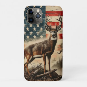 アメリカ国旗 鹿 ゴルフ 愛国 ハート柄 iPhone 11 PROケース