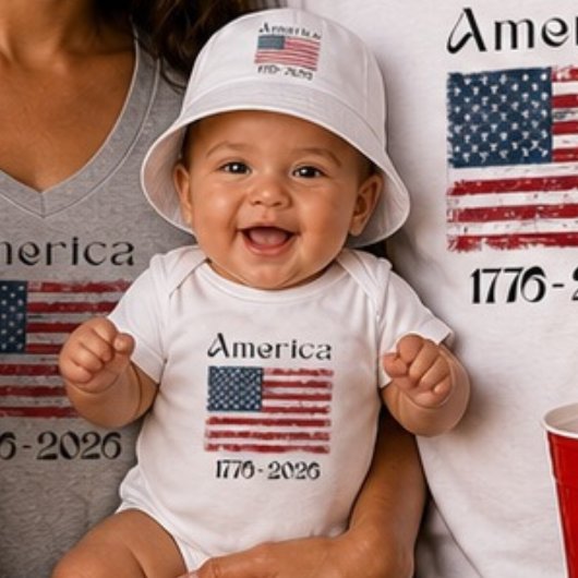 アメリカ国旗 1776年から2026年 キッズ 250周年記念 ベビーボディスーツ