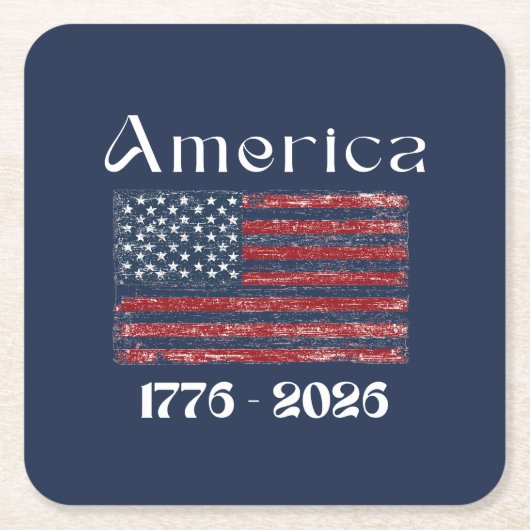 アメリカ国旗 1776年～2026年 アメリカ独立250周年記念  スクエアペーパーコースター (正面)