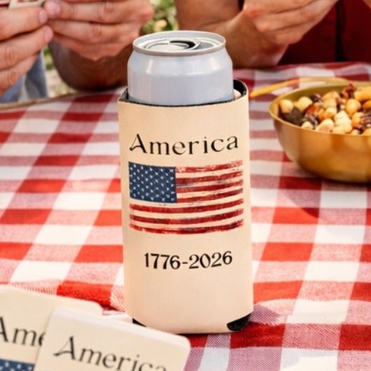アメリカ国旗 1776-2026 アメリカ250周年 スリム缶クーラー