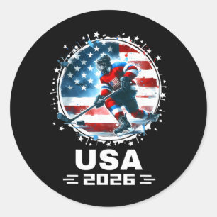 アメリカ国旗 2026ホッケー ウーマン メン キッズ ラウンドシール