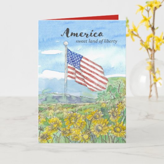 アメリカ国旗 250歳の誕生日 独立記念日 カード (黄色い花)