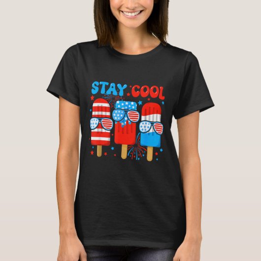 アメリカ国旗 4th July クールなアイスポップの少年たち Tシャツ (正面)