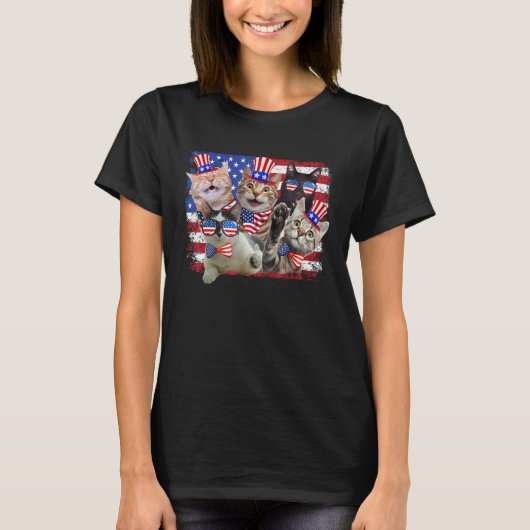 アメリカ国旗 4th July 愛猫家 Tシャツ (正面)