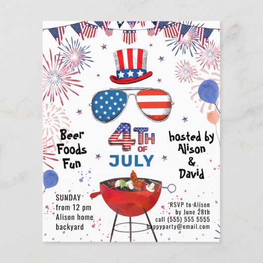 アメリカ国旗 4th of JULY BBQ パーティー招待状 チラシ (正面)