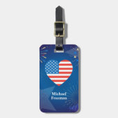 アメリカ国旗 7月4日 モノグラム 名前入り ラゲッジタグ (正面縦)