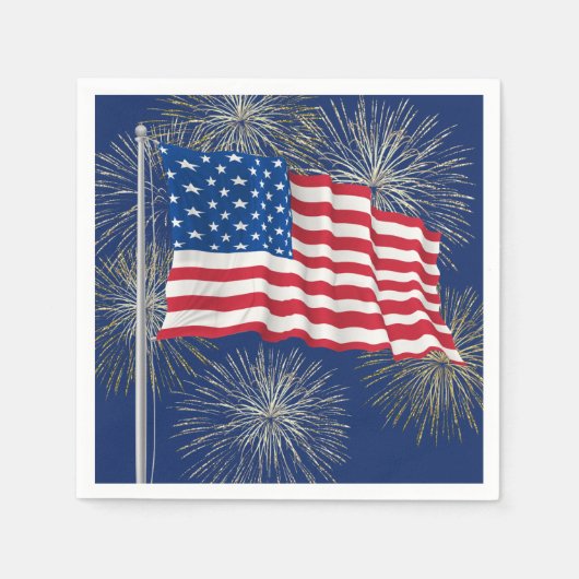 アメリカ国旗 7月4日 花火 スタンダードカクテルナプキン (正面)