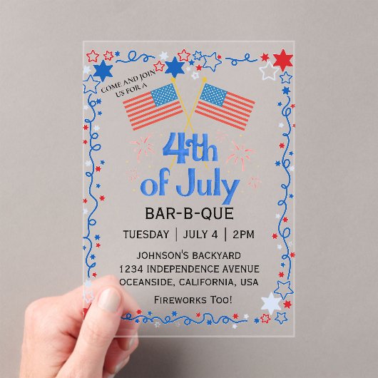アメリカ国旗 BBQ 花火 7月4日 アクリル招待状 (インサイチュ (ポータブル))