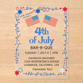 アメリカ国旗 BBQ 花火 7月4日 アクリル招待状 (正面)