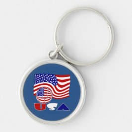 アメリカ国旗 USA サッカー ボール 青い背景 キーホルダー