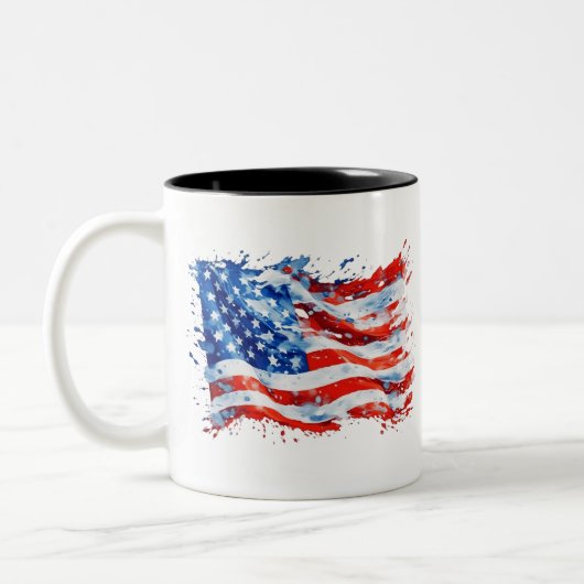 アメリカ国旗 USA 水彩 7月4日 ツートーンマグカップ (左)