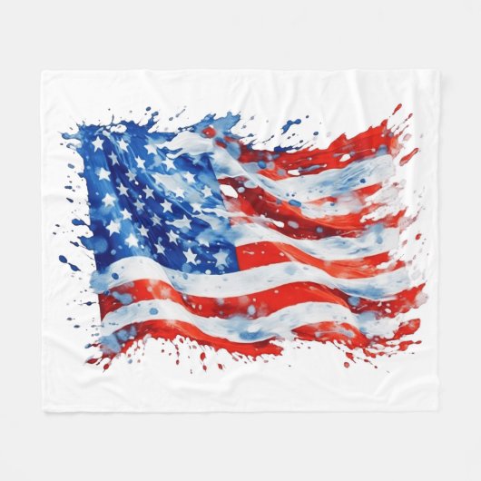 アメリカ国旗 USA 水彩 7月4日 フリースブランケット (正面(横))