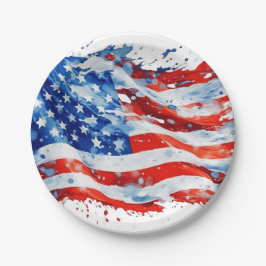 アメリカ国旗 USA 水彩 7月4日 ペーパープレート