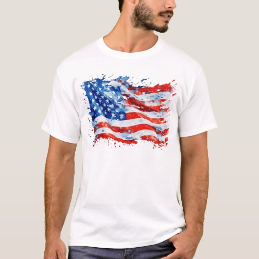 アメリカ国旗 USA 水彩 7月4日 Tシャツ (正面)