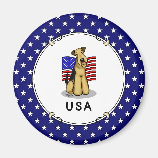 アメリカ国旗Airedale Terrier Dog – かわいい マグネット (正面)