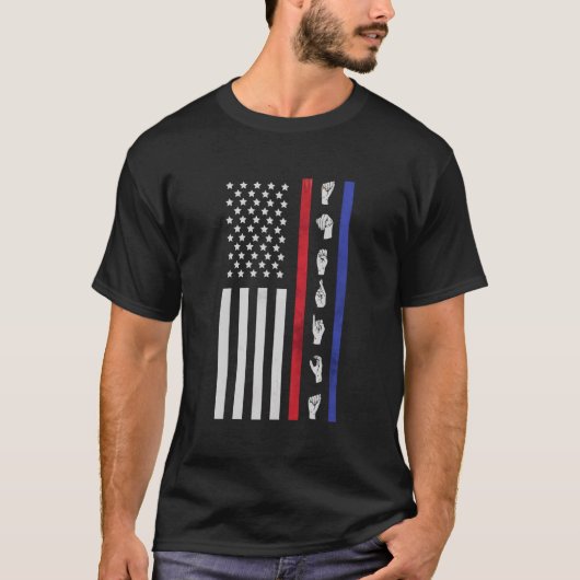 アメリカ国旗Aslおもしろいアメリカ手話Ame Tシャツ (正面)