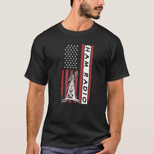 アメリカ国旗Hamラジオ素人無線士 Tシャツ (正面)
