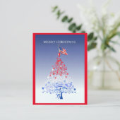 アメリカ国旗Holidaを持つ愛国的なクリスマスツリー シーズンポストカード (スタンド正面)