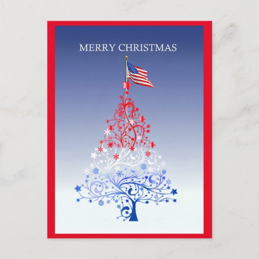 アメリカ国旗Holidaを持つ愛国的なクリスマスツリー シーズンポストカード (正面)