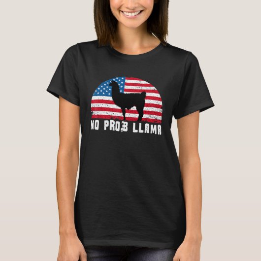 アメリカ国旗No Prob Llama独立記念日4日 Tシャツ (正面)
