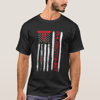 アメリカ国旗Phlebotomist Phlebotomy Tech Blood D Tシャツ